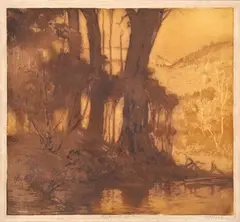 Henri van Raalte, Banks of the Blackwood, soft ground and aquatint etching 18/20