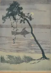 Archibald Bertram Webb, The Fisherman, Nocturne 29/50, woodcut 29/50