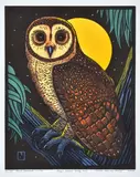 Leslie van der Sluys, Kay's Lesser Sooty Owl, 2004, linocut 46/90