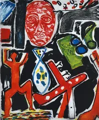 Large Face by Graham Fransella, 1985, coloured etching 4/25, sold Nov 2012