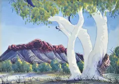 Enos Namatjira, The Ghost Gum, watercolour on card