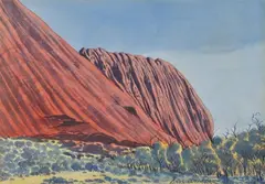 Enos Namatjira, View of Uluru, watercolour on card