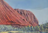 Enos Namatjira, View of Uluru, watercolour on card
