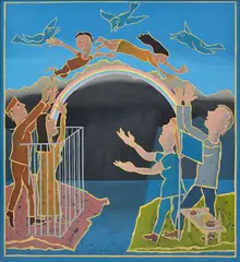 Andrew Sibley, Over the Rainbow (Love is a Many Splendid Thing series), 2002, acrylic on canvas