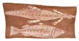 Crocodile and Barramundi by January Namiridali Nangunyari, earth pigments on bark, sold Oct 2012