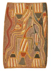 Billy Djoma, Gupauynw Hollow Log Ceremony c1965, natural earth pigments on bark