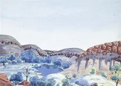 Adolph Inkamala, Central Australian Landscape with Waterhole, watercolour