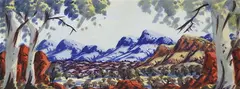 Brenton Raberaba, Central Australian Landscape with Ghost Gums, watercolour