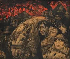 Leo Gestel, De Vlucht uit België, 1914, lithograph
