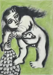 Mirka Mora, Girl with a Goose, 1963, charcoal and pastel