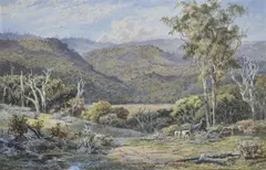 James Waltham Curtis, Landscape with Cattle and Stream, watercolour and gouache