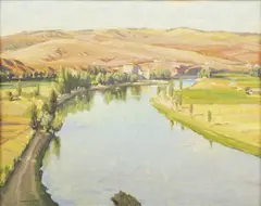 Poplar Lined River by Herbert Rose, oil on board, sold Sep 2012