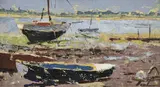 Wilfred Hayward Veal, Moored Boats, oil on board