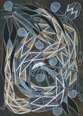 Yinkarrkare Djane by Roderick Maralngurra, 1994, watercolour and ochres on paper, sold Aug 2012