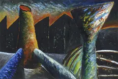 Our Beloved Landscape by Miodrag Jankovic, 1986, oil on paper, sold Aug 2012