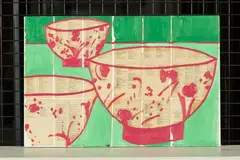 Katherine Hattam, Chinoiserie Bowls, mixed media and collage on linen