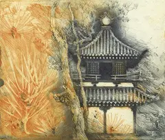 Temple Pine Grove by Jörg Schmeisser, 1991, etching 59/80, sold Aug 2012