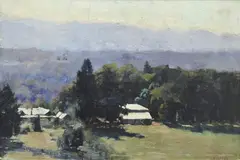 Norah Gurdon, Sunshine, Mount Dandenong, oil on canvas on board