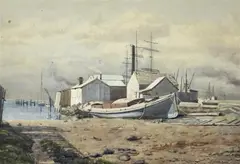 John Mather, Docked Boat (Possibly Williamstown), 1904, watercolour