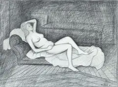 John Brack, Reclining Nude on Couch, 1965, pencil on paper