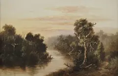 William Short Senior, River Scene with Fisherman, 1901, oil on board