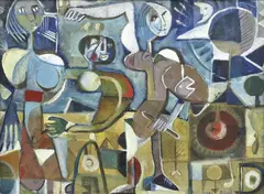 Dow Long, Untitled (Three Figures), 1991, oil on canvas on board
