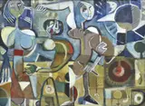 Dow Long, Untitled (Three Figures), 1991, oil on canvas on board