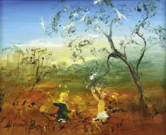 Children Playing by David Boyd, oil on board, sold Jun 2012