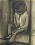 Robert Dickerson, Man on Steps, charcoal