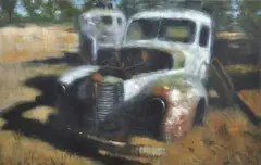 Lara Ivanovic, Two Utes, Lightening Ridge NSW, 2004, oil on canvas