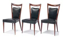 Erno Fabry, Dining chairs (6), 1957, Mahogany, vinyl upholstery