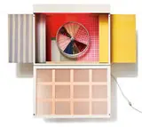 Robert Rauschenberg, Publicon Station IV (Publicons), 1978, Sculpture composed of wood coated with nitrocellulose lacquer, collaged silk and cotton fabrics, bicycle wheel, baked epoxy enamel over polished aluminum, Plexiglas, and fluorescent light fixture