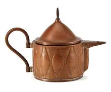 Joseph Maria Olbrich, Rare teapot, 1903, Copper with repoussé decoration, brass, pewter wash interior
