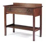 Server with one drawer and shelf by L. & J.G. Stickley, c. 1912-15, Oak, patinated copper drop handles with hand-hammered surface, sold Dec 2012