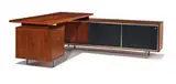 George Nelson, Desk and return, c. 1956, Walnut, aluminum, steel, lacquered Masonite