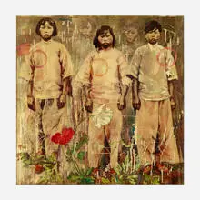 Hung Liu, Captives, 2007, mixed media on panel