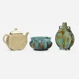 Chelsea Keramic Art Works, Flask, teapot, and bowl, c. 1880, glazed earthenware