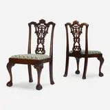 Nordiska Kompaniets Verkstäder, Chairs, pair, c. 1920, carved mahogany, wool