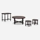 Angel Pazmiño, Collection of four occasional tables, c. 1965, stained hardwood, embossed saddle leather