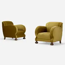 Märta Blomstedt, Armchairs, pair, upholstery, walnut