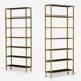 Modern, Etagères, pair, c. 1970, walnut, gilt, bronzed, and patinated steel