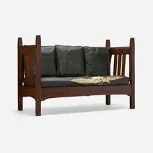 Gustav Stickley, Early divan, model 165, c. 1901, chestnut, upholstery