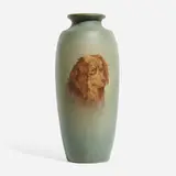 A.L. Wilson for Weller Pottery, Rare and Tall Etched Matt portrait vase with Cocker Spaniel