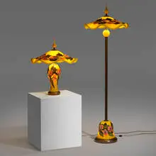 Charles Lotton, Multi Flora lamps, set of two, 2000, Mandarin Yellow hand-blown and internally decorated glass, bronze