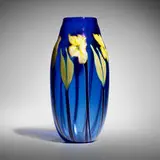 Charles Lotton, Yellow Multi Flora vase on cobalt ground