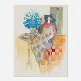 Itzchak Tarkay, Quiet Afternoon, watercolor on paper