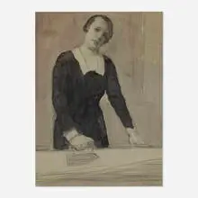 Boris Solotareff, A Woman Ironing, ink and charcoal on paper