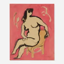 Earl Kerkam, Seated Female Nude, watercolor and ink on paper
