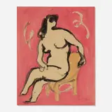 Earl Kerkam, Seated Female Nude, watercolor and ink on paper