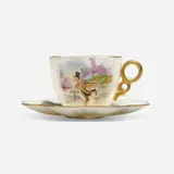 Palmer Cox, Demitasse cup and saucer with the Brownies, 1889-1906, glazed and gilt porcelain